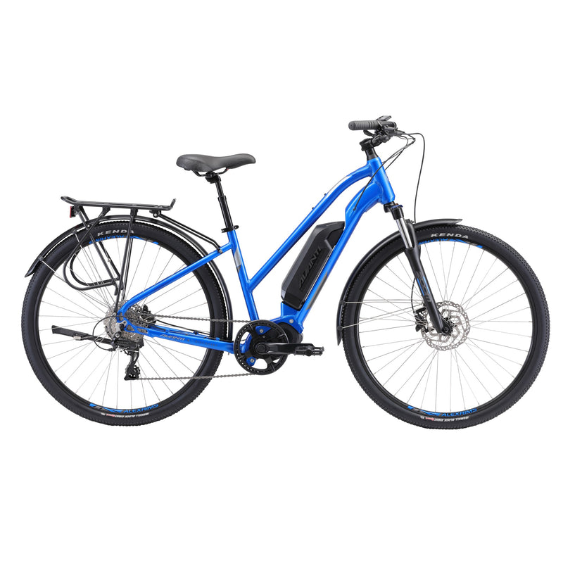 Avanti Discovery-E Low step-through commuter e-bike in blue, side profile on white background